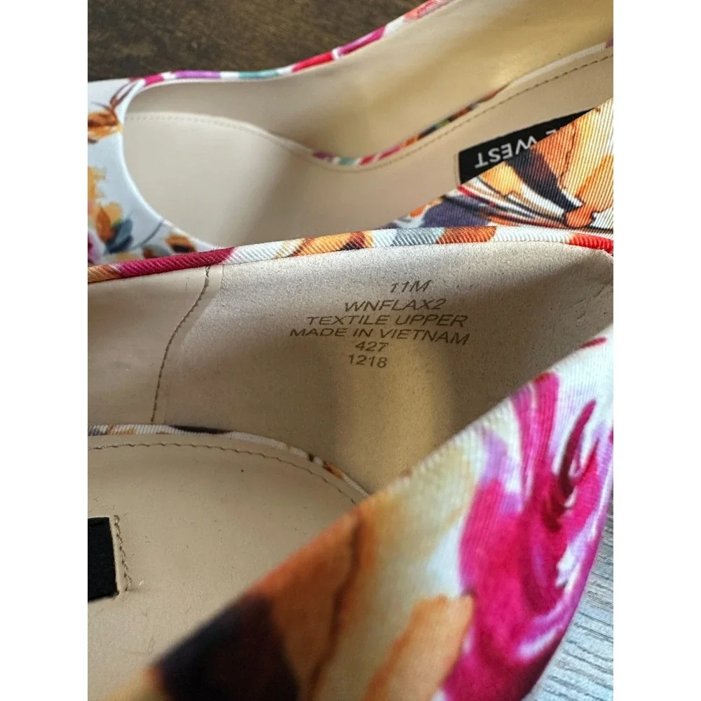 Nine West Flax Floral Pointed Toe Pumps Off White Textile Heels Womens 11 M - Picture 8 of 13